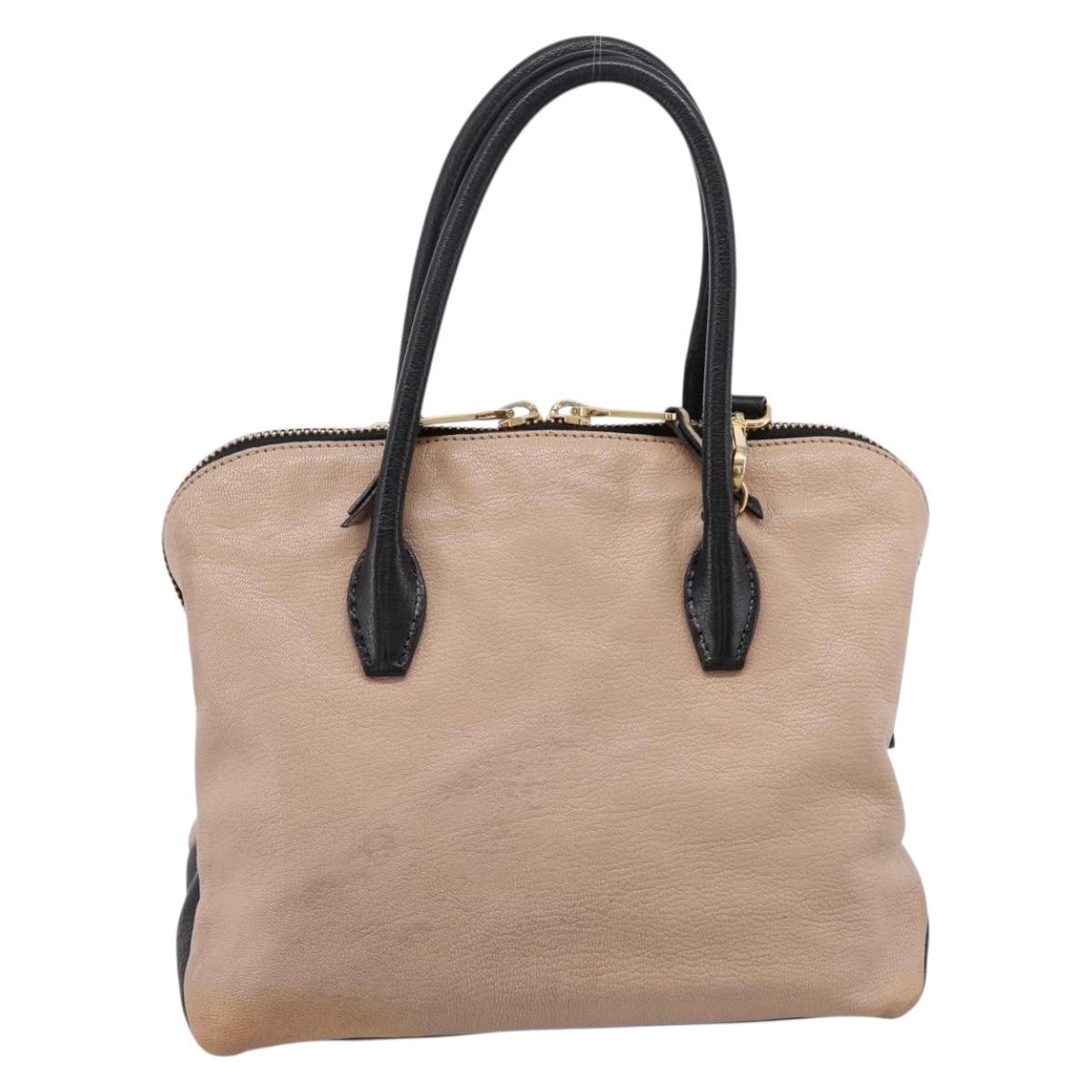 Miu Miu Hand Bag Leather 2way Beige Gold Tone Auth bs37100