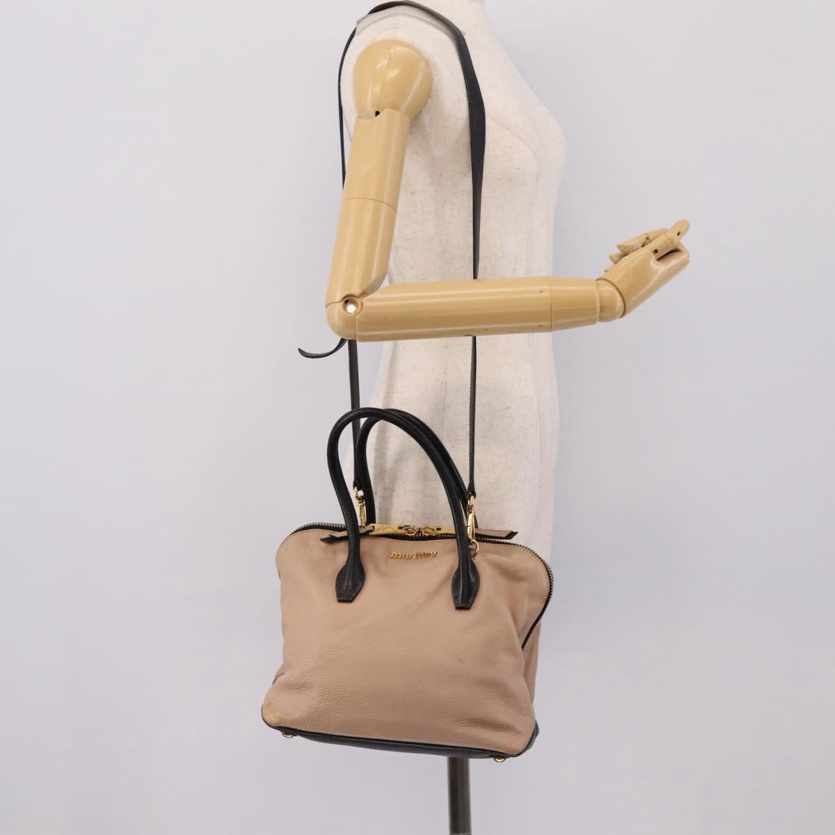 Miu Miu Hand Bag Leather 2way Beige Gold Tone Auth bs37100