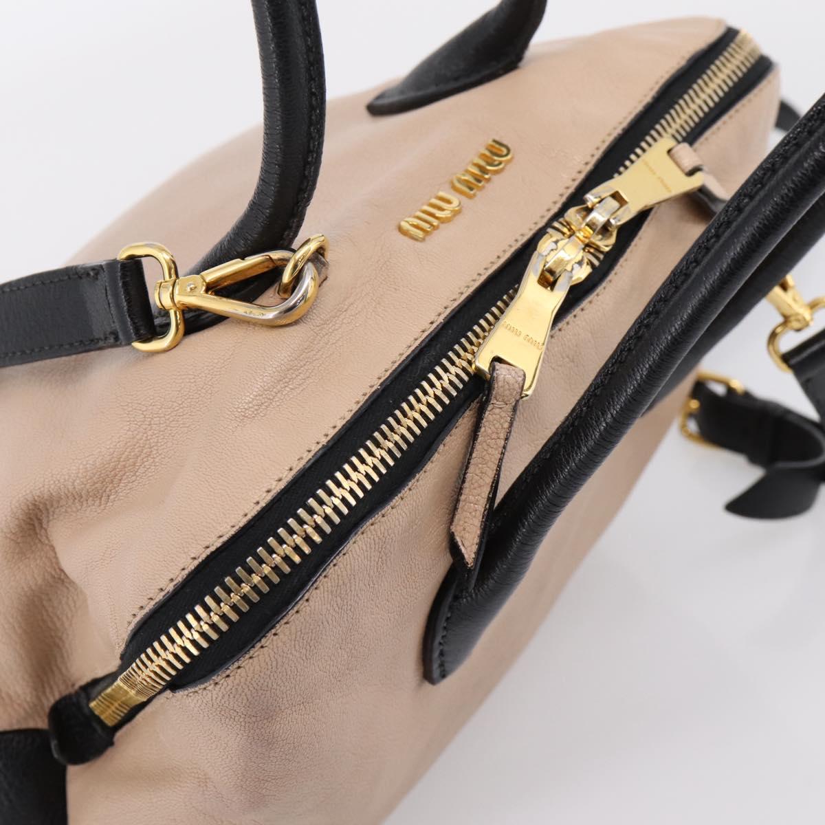Miu Miu Hand Bag Leather 2way Beige Gold Tone Auth bs37100