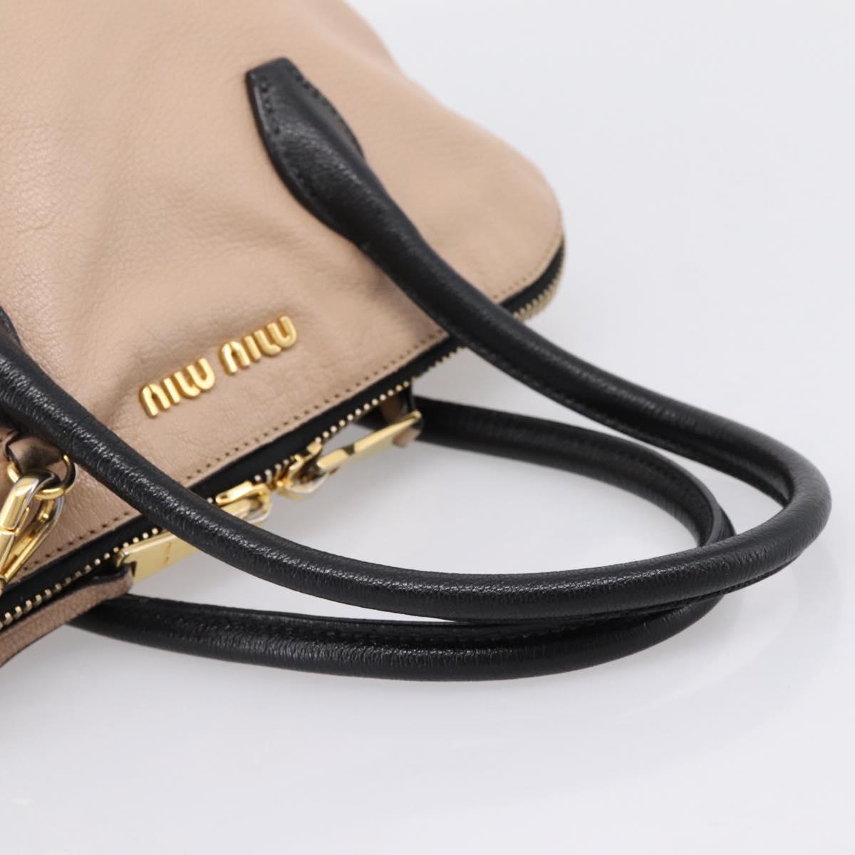 Miu Miu Hand Bag Leather 2way Beige Gold Tone Auth bs37100