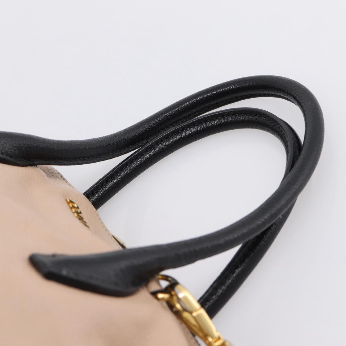 Miu Miu Hand Bag Leather 2way Beige Gold Tone Auth bs37100