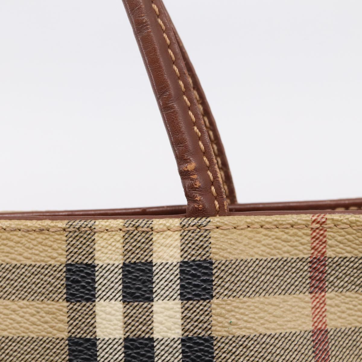 BURBERRY Nova Check Hand Bag PVC Leather Beige Auth bs37101