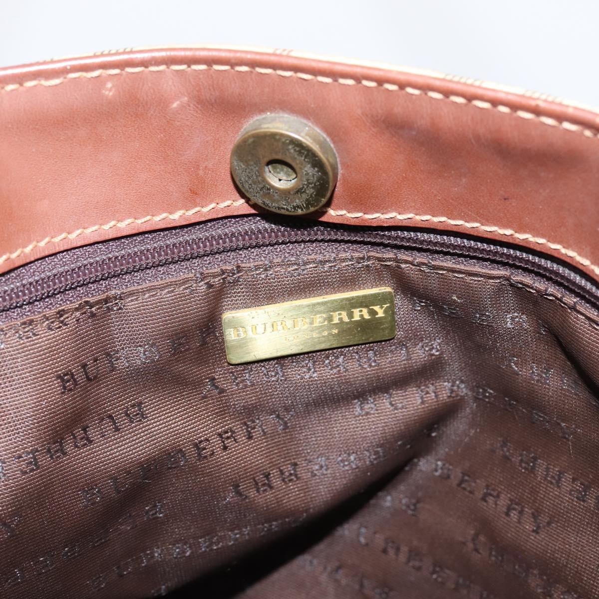 BURBERRY Nova Check Hand Bag PVC Leather Beige Auth bs37101