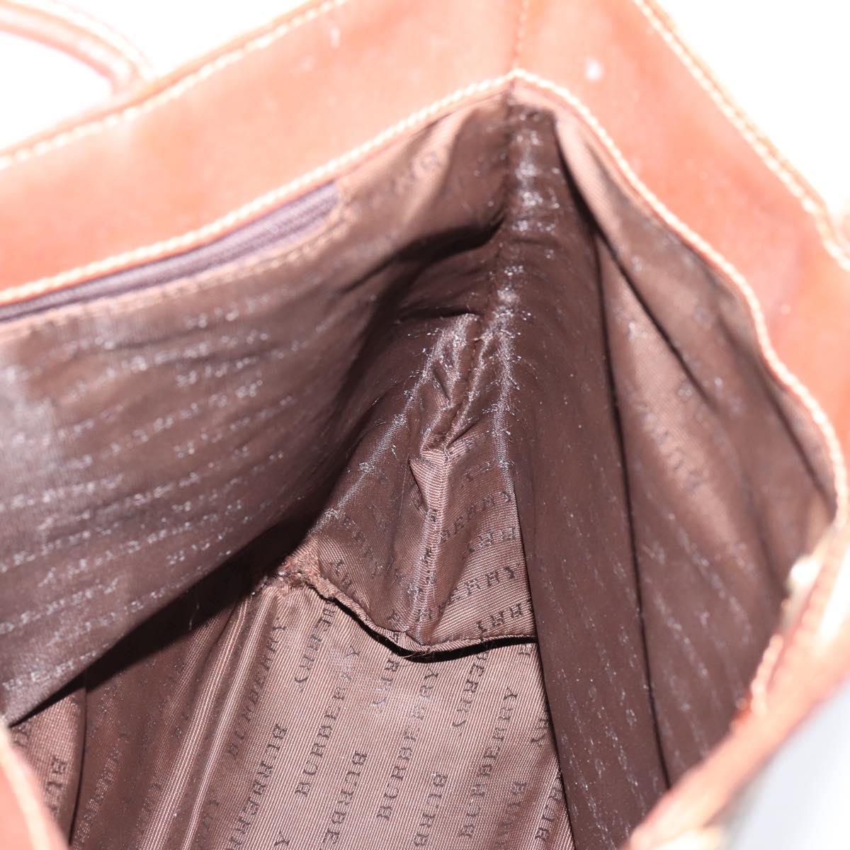 BURBERRY Nova Check Hand Bag PVC Leather Beige Auth bs37101