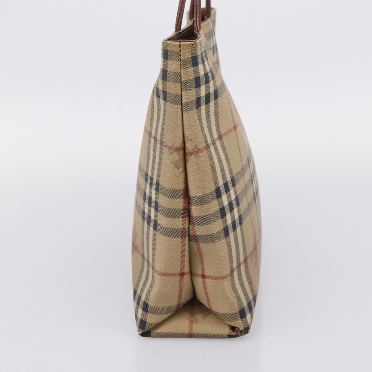 BURBERRY Nova Check Hand Bag PVC Leather Beige Auth bs37101