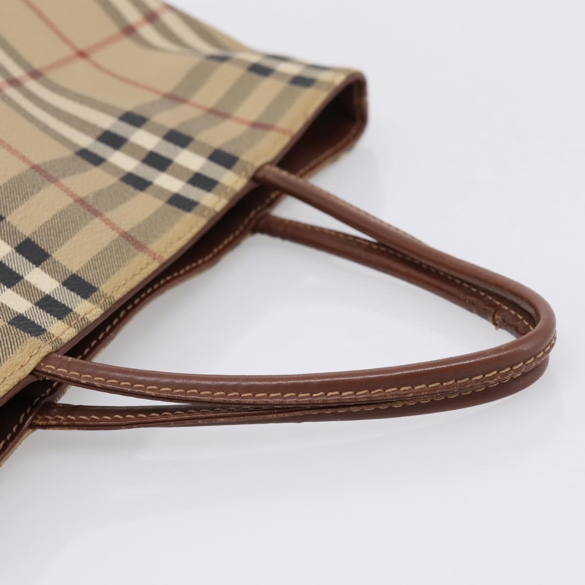 BURBERRY Nova Check Hand Bag PVC Leather Beige Auth bs37101