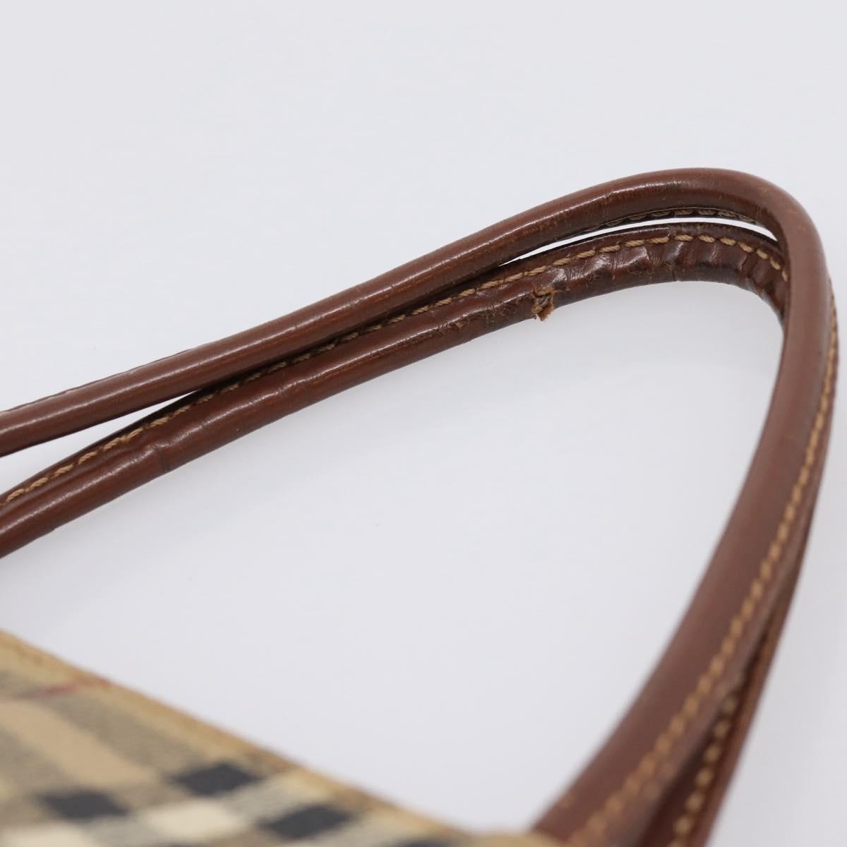 BURBERRY Nova Check Hand Bag PVC Leather Beige Auth bs37101