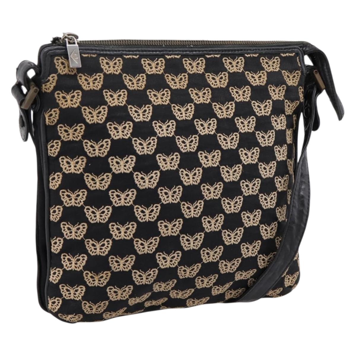 BOTTEGA VENETA Shoulder Bag Canvas Black Silver Auth bs37102