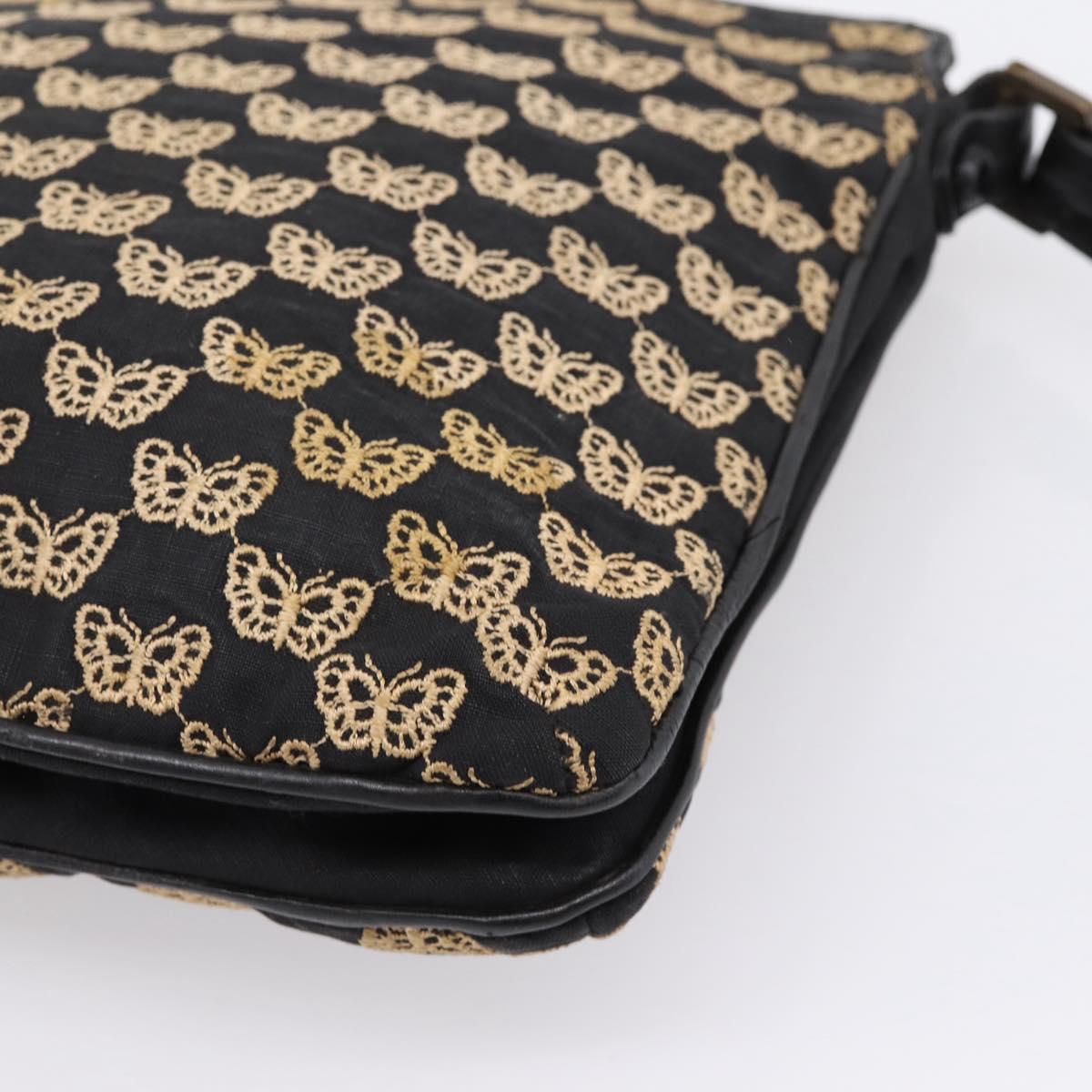 BOTTEGA VENETA Shoulder Bag Canvas Black Silver Auth bs37102
