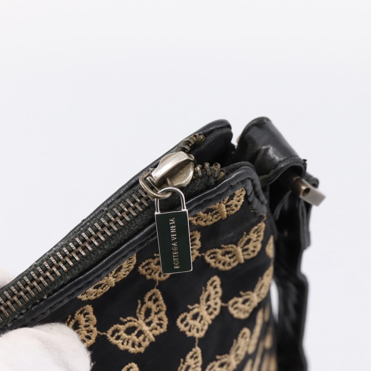 BOTTEGA VENETA Shoulder Bag Canvas Black Silver Auth bs37102