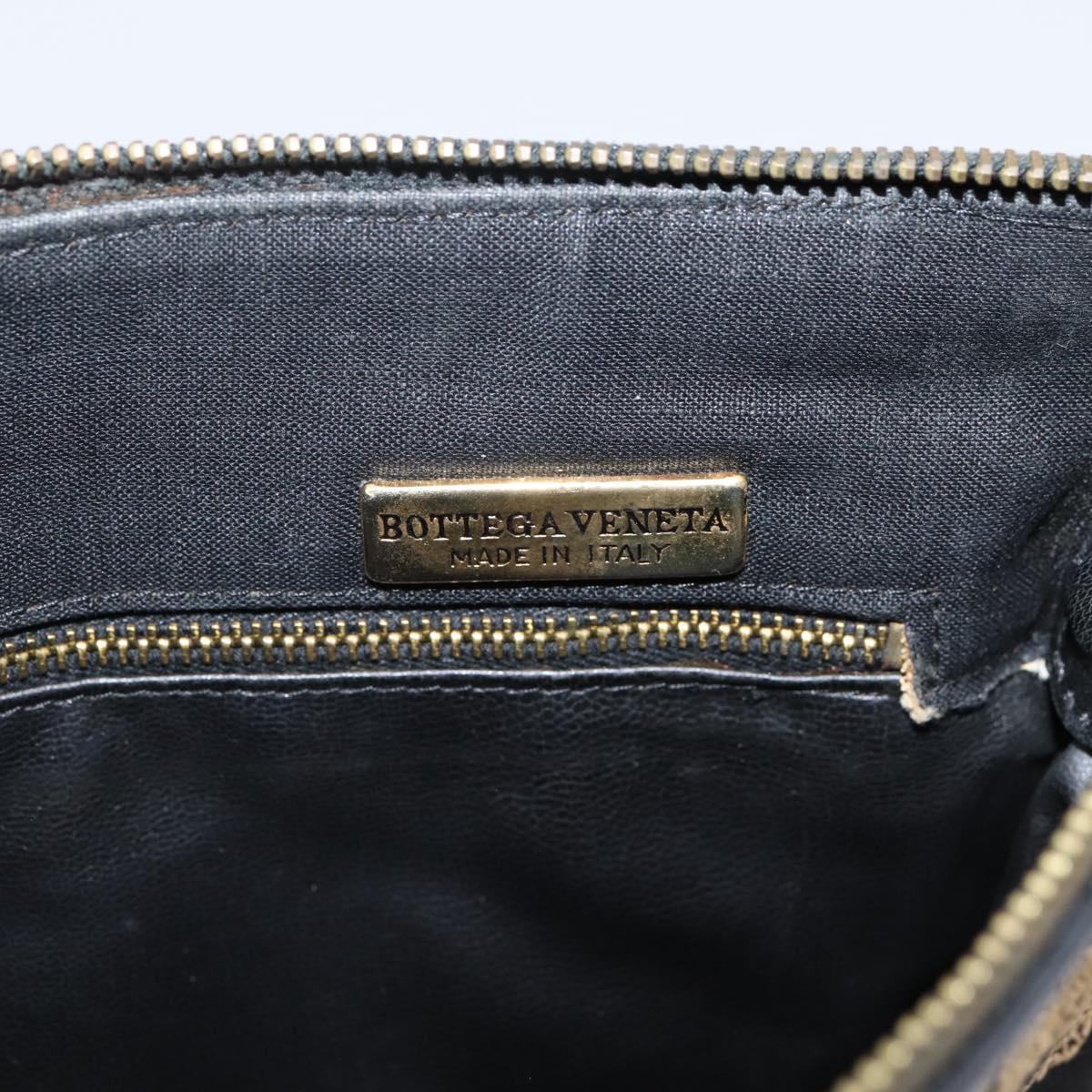 BOTTEGA VENETA Shoulder Bag Canvas Black Silver Auth bs37102