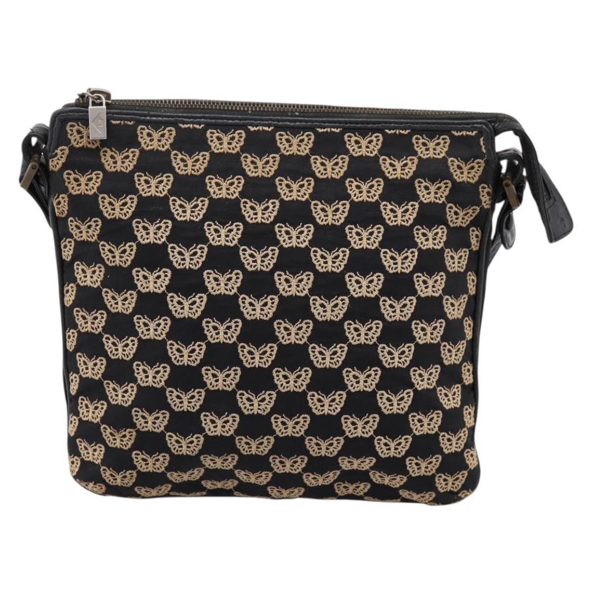 BOTTEGA VENETA Shoulder Bag Canvas Black Silver Auth bs37102