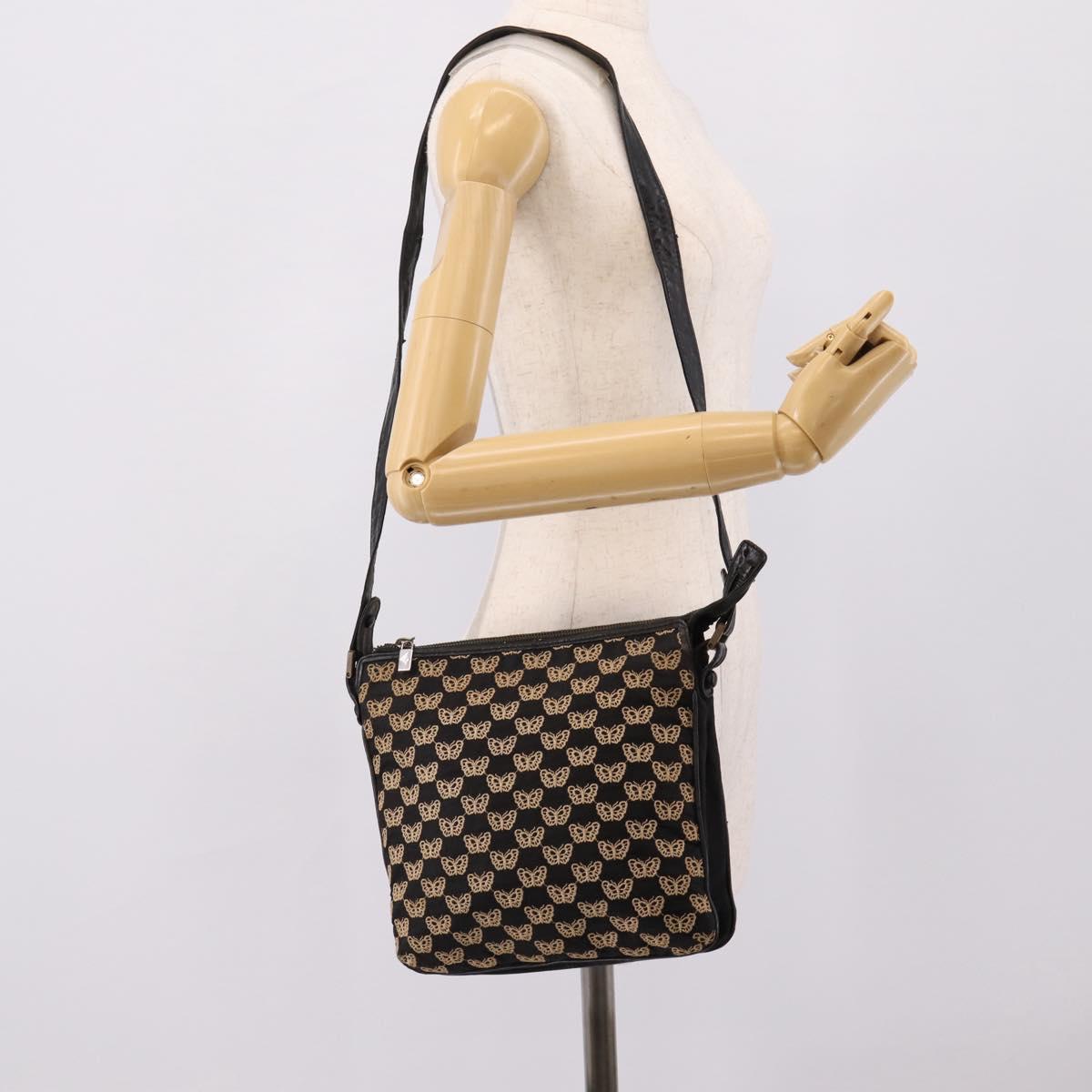 BOTTEGA VENETA Shoulder Bag Canvas Black Silver Auth bs37102