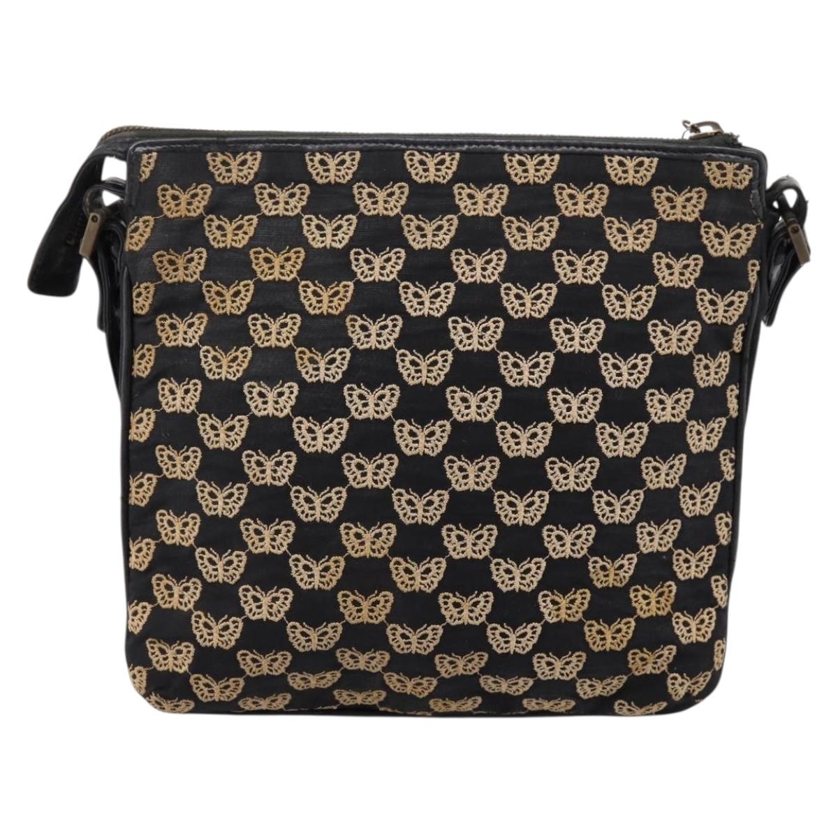 BOTTEGA VENETA Shoulder Bag Canvas Black Silver Auth bs37102