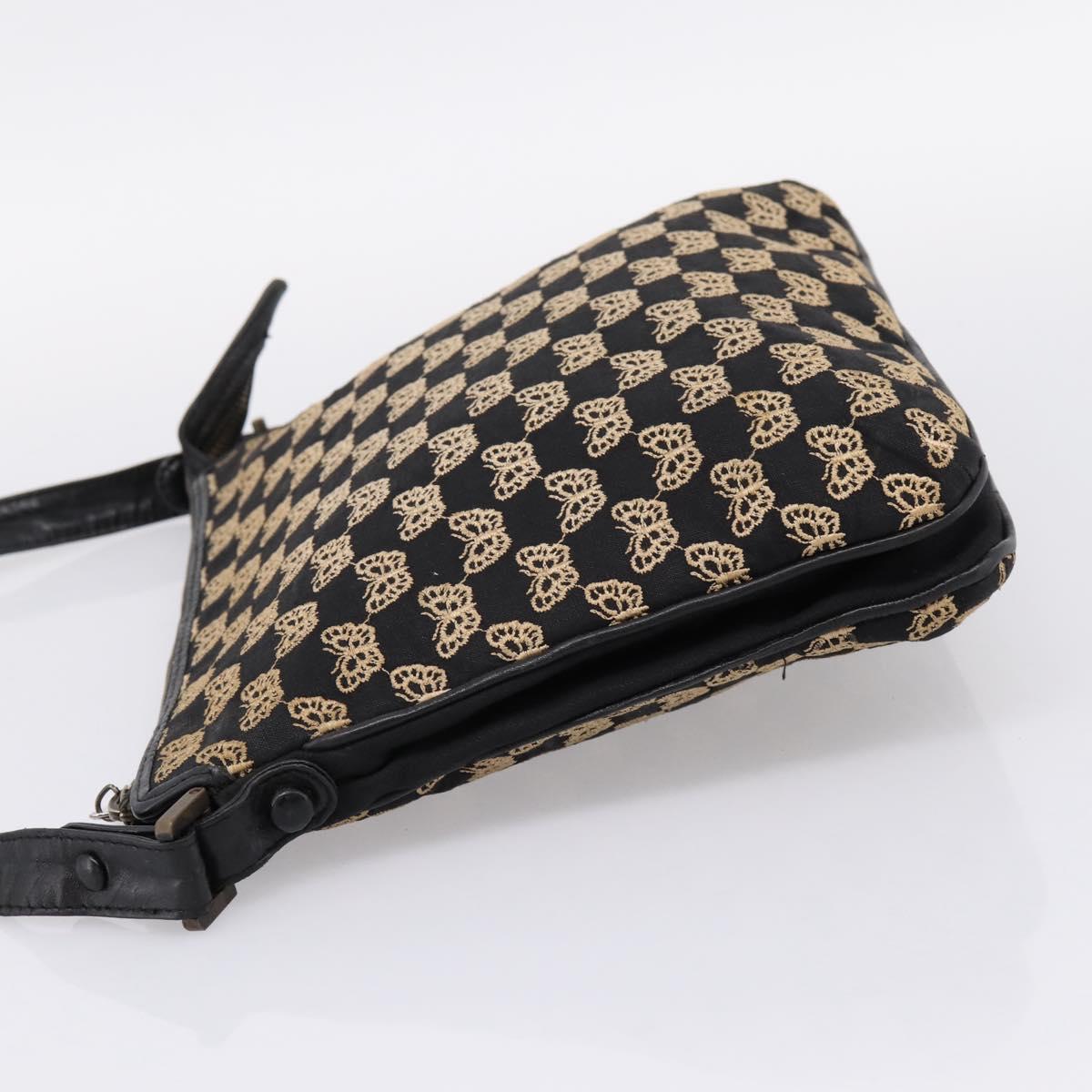 BOTTEGA VENETA Shoulder Bag Canvas Black Silver Auth bs37102