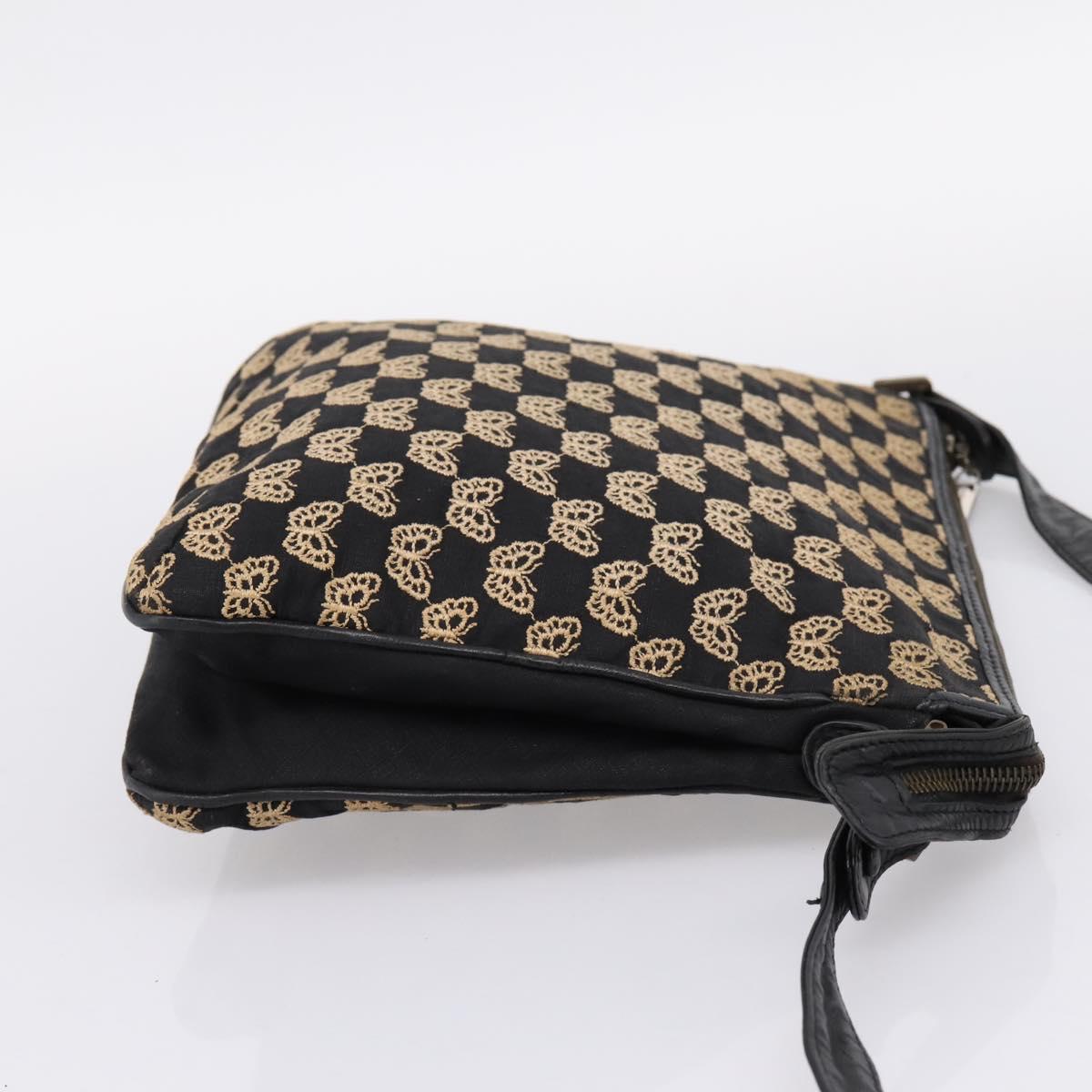 BOTTEGA VENETA Shoulder Bag Canvas Black Silver Auth bs37102