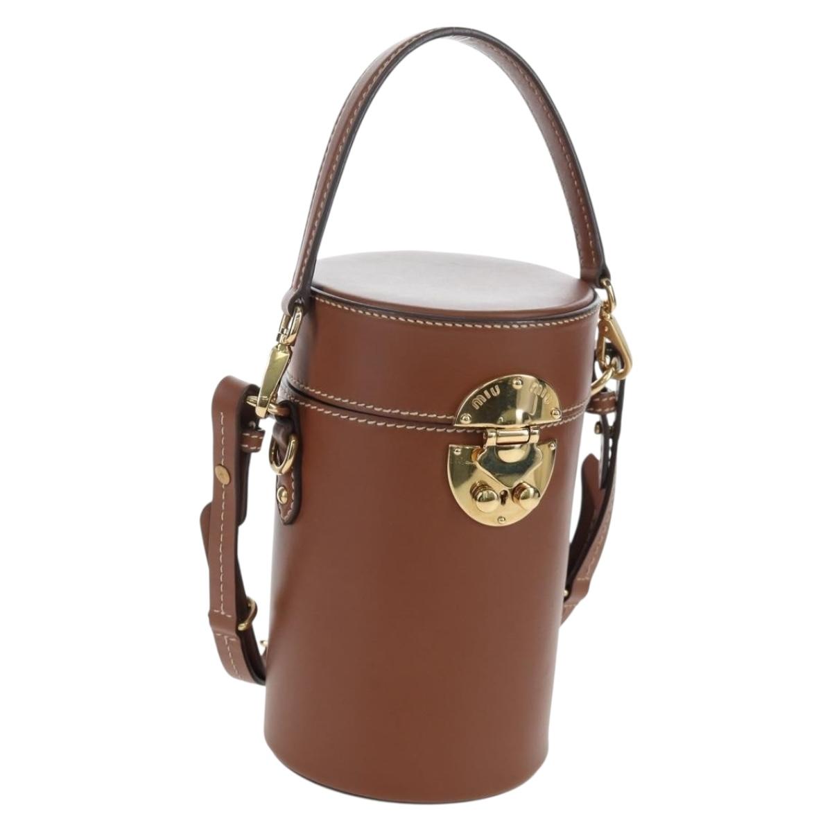 Miu Miu Hand Bag Leather 2way Brown Gold Tone Auth bs37103M