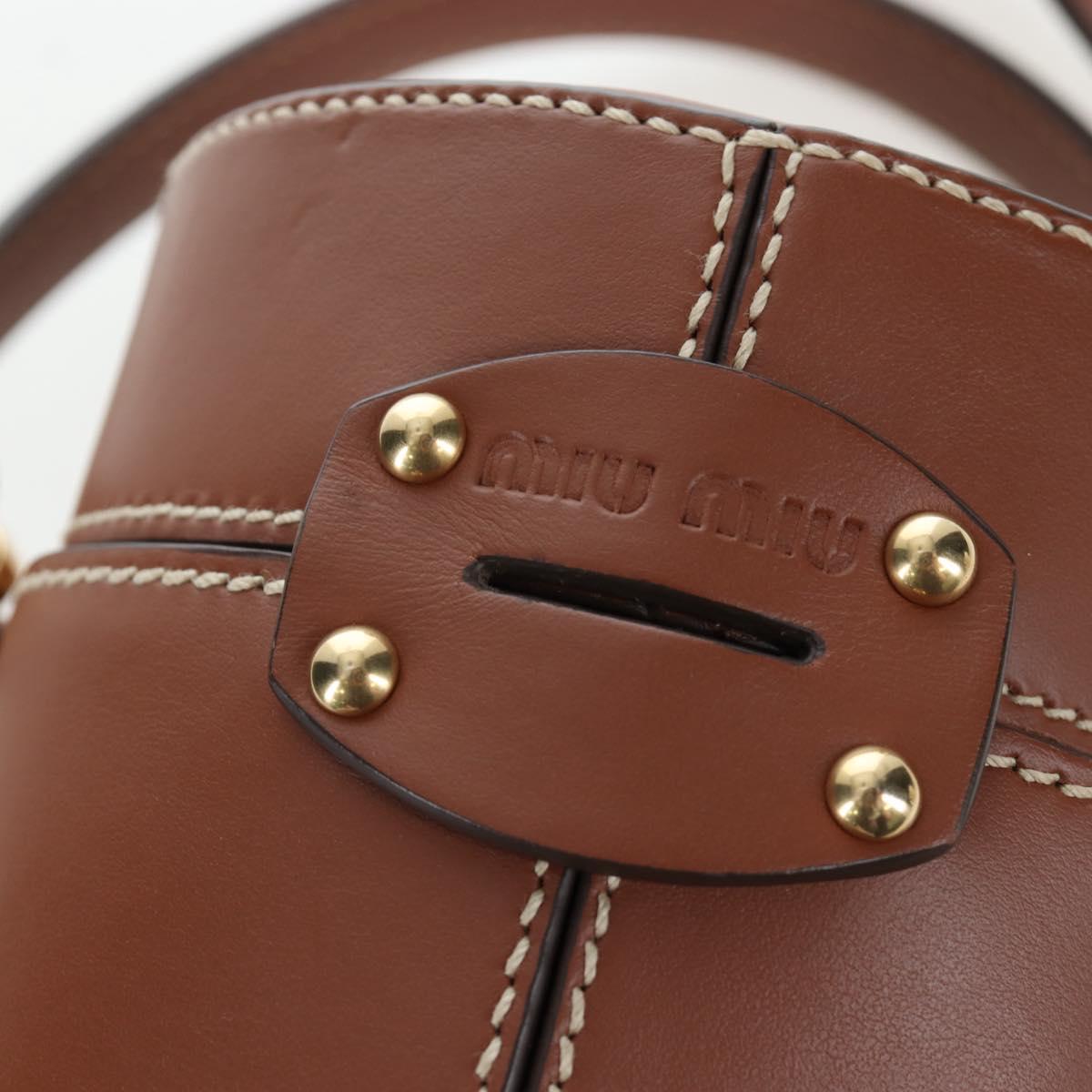 Miu Miu Hand Bag Leather 2way Brown Gold Tone Auth bs37103M