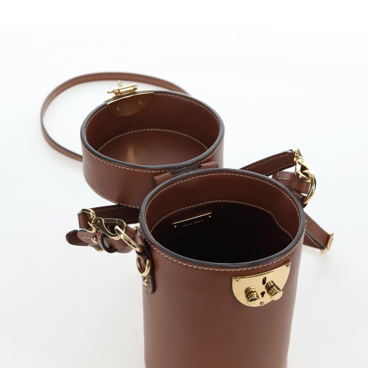Miu Miu Hand Bag Leather 2way Brown Gold Tone Auth bs37103M