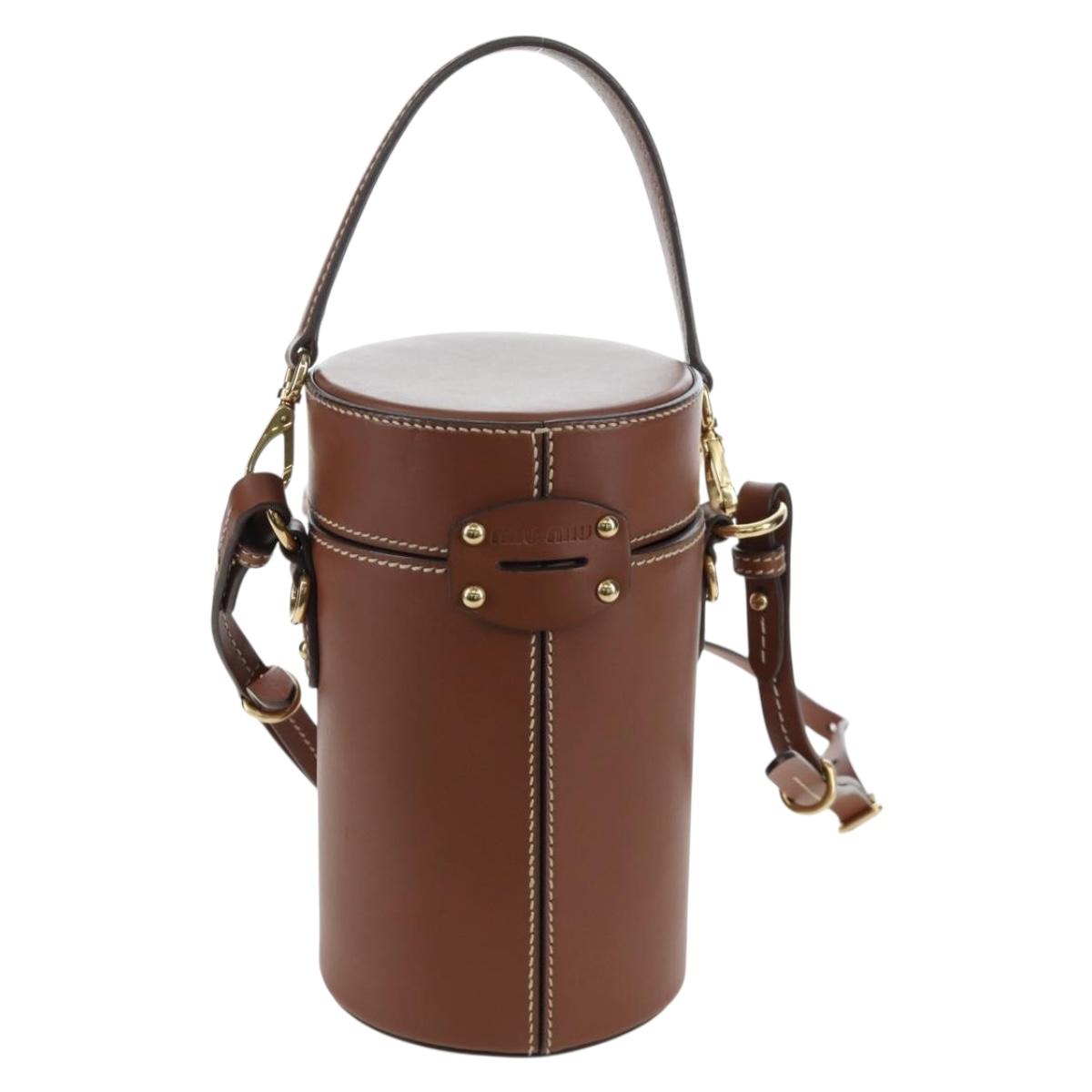 Miu Miu Hand Bag Leather 2way Brown Gold Tone Auth bs37103M