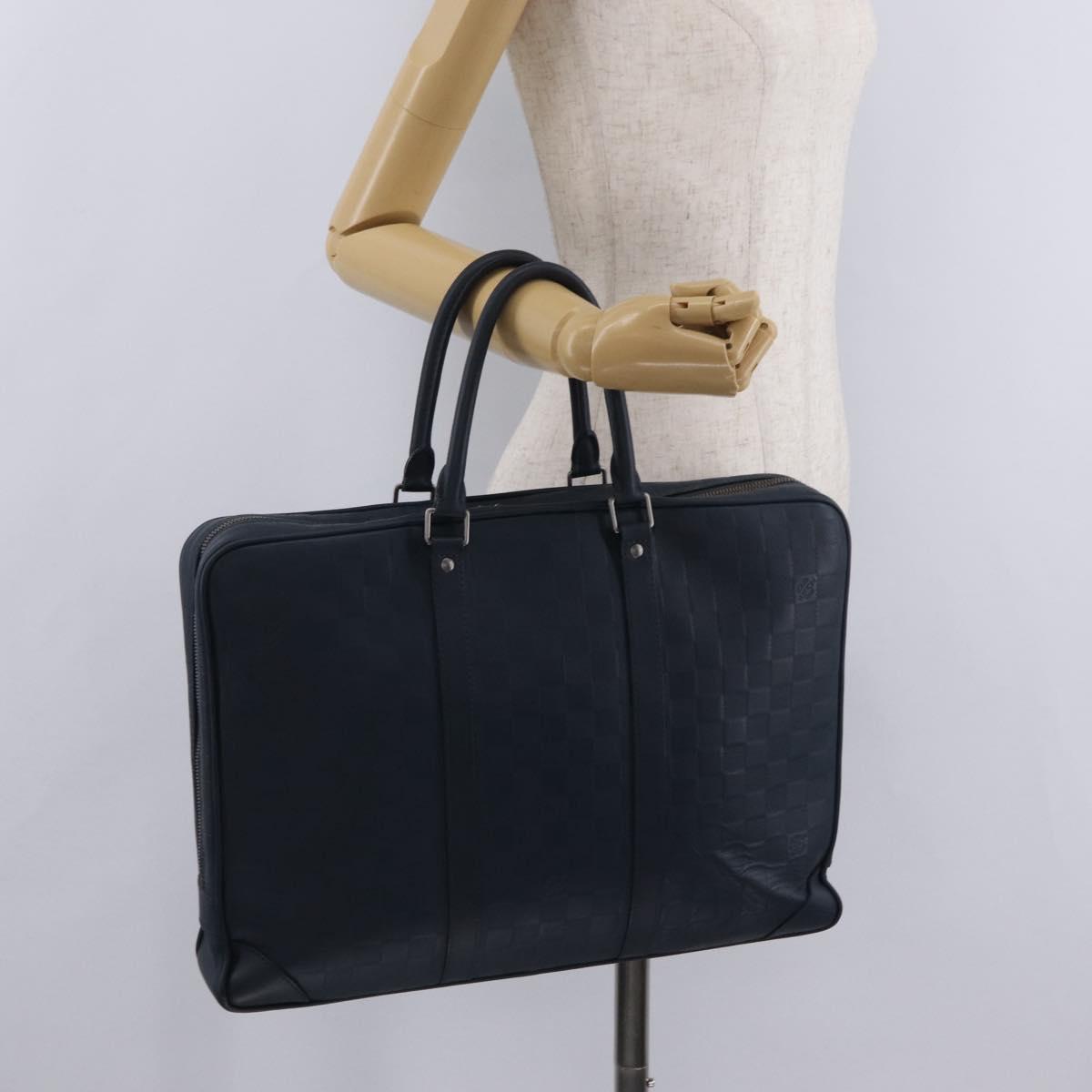 LOUIS VUITTON Damier Infini Porte Documents Voyage Bag Blue N41291 Auth bs37113