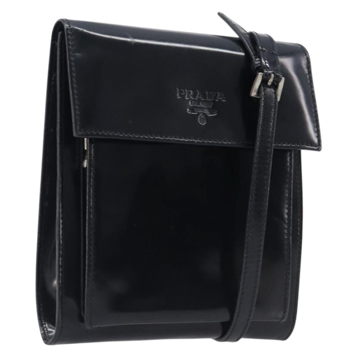 PRADA Shoulder Bag Patent Black Silver Auth bs37116