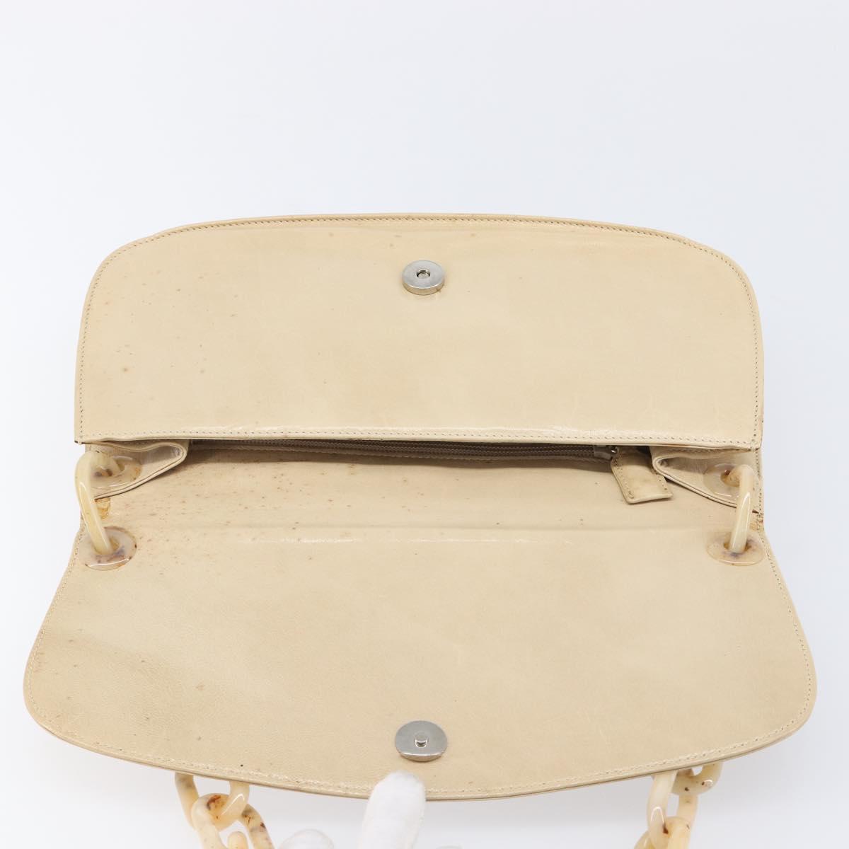 PRADA Chain Shoulder Bag Leather Beige Auth bs37117
