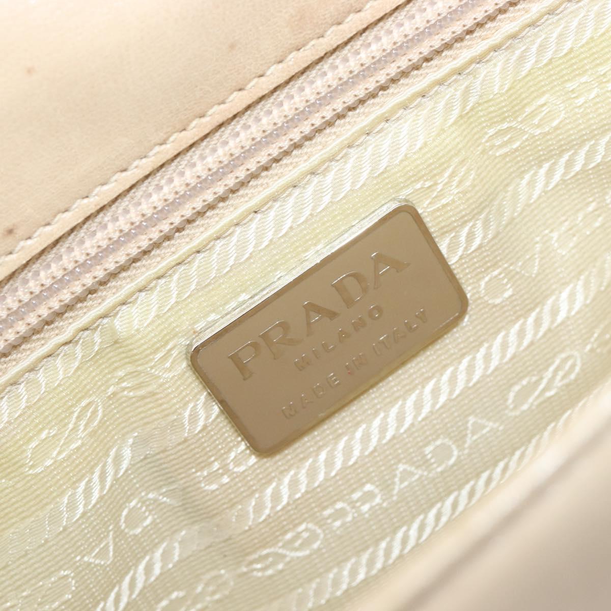 PRADA Chain Shoulder Bag Leather Beige Auth bs37117