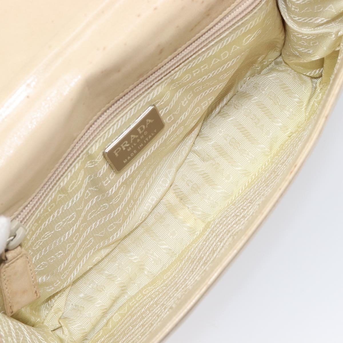 PRADA Chain Shoulder Bag Leather Beige Auth bs37117