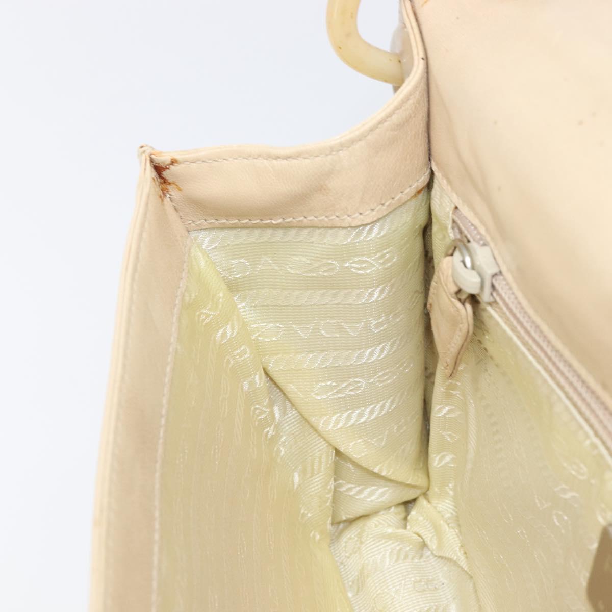 PRADA Chain Shoulder Bag Leather Beige Auth bs37117