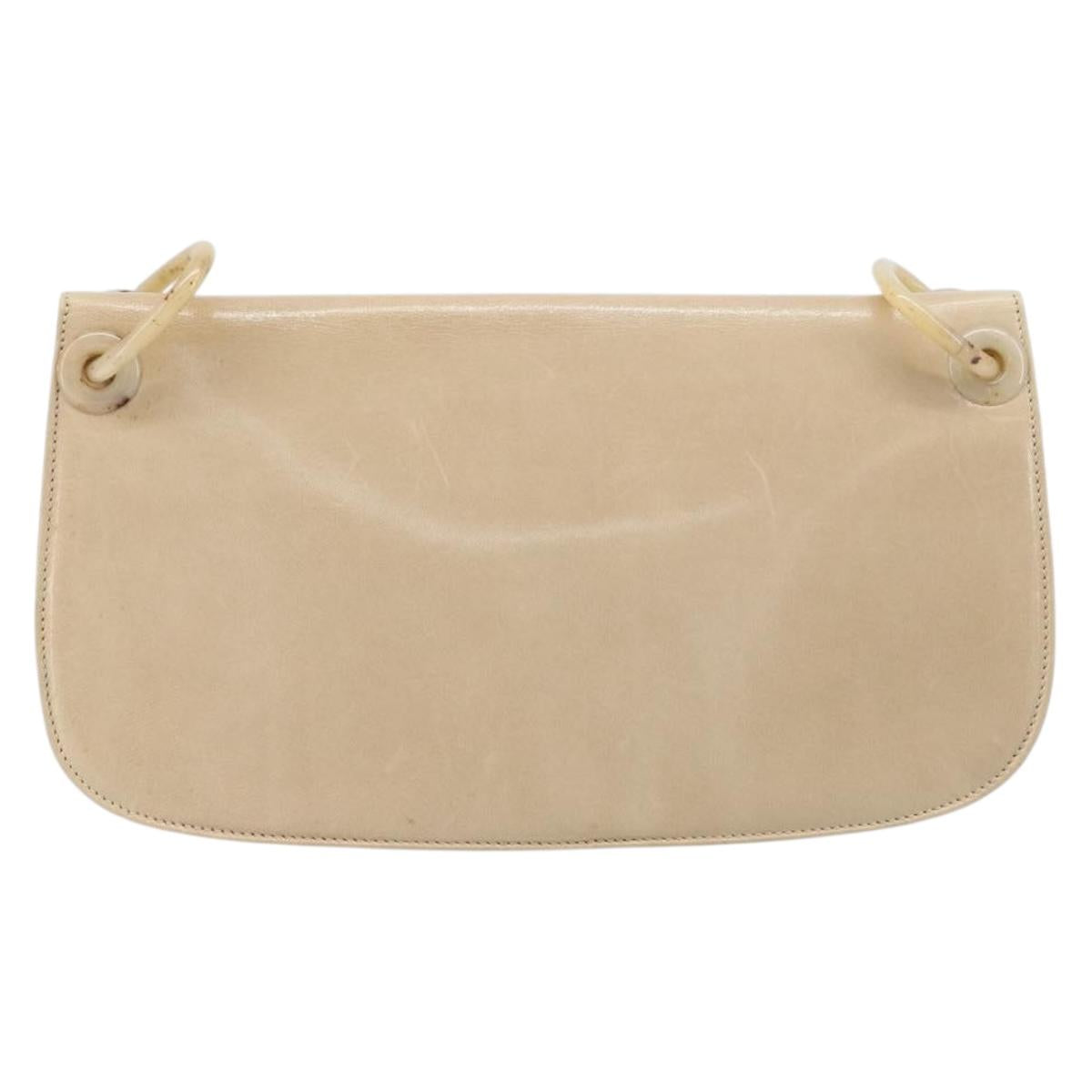 PRADA Chain Shoulder Bag Leather Beige Auth bs37117