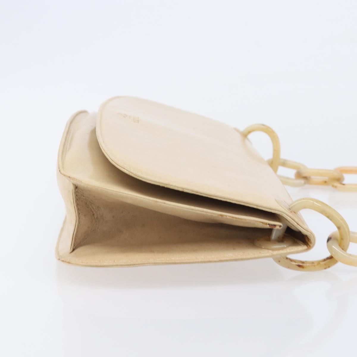 PRADA Chain Shoulder Bag Leather Beige Auth bs37117