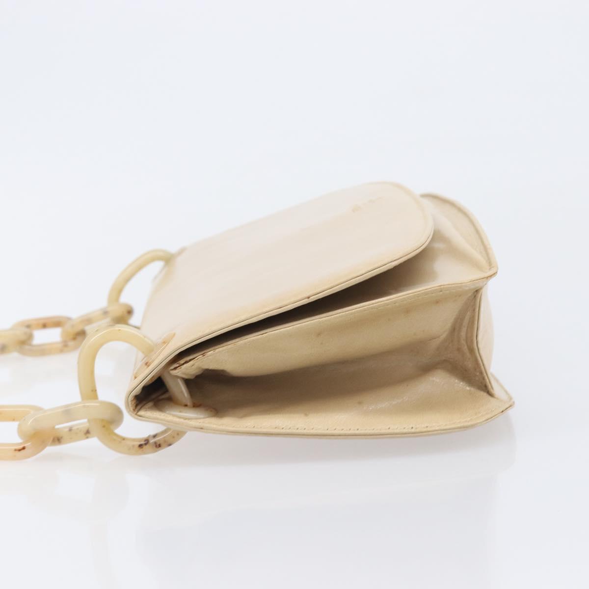 PRADA Chain Shoulder Bag Leather Beige Auth bs37117