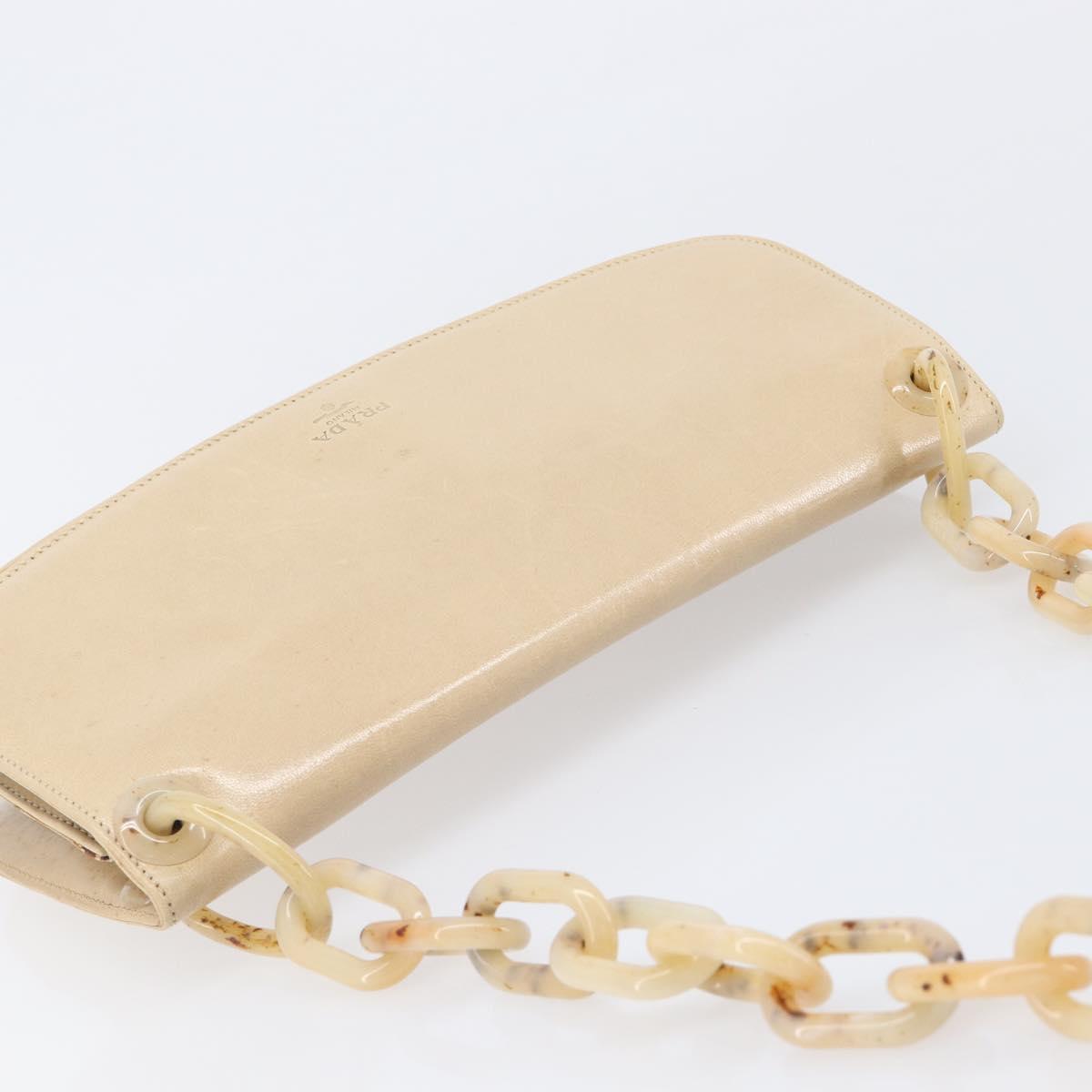 PRADA Chain Shoulder Bag Leather Beige Auth bs37117