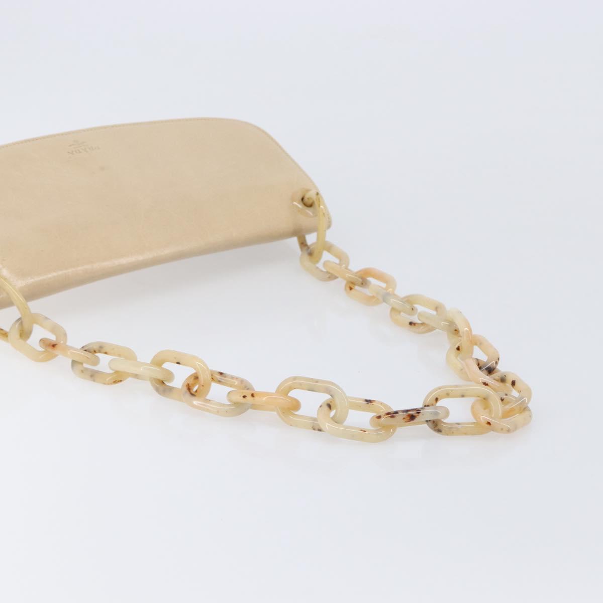 PRADA Chain Shoulder Bag Leather Beige Auth bs37117