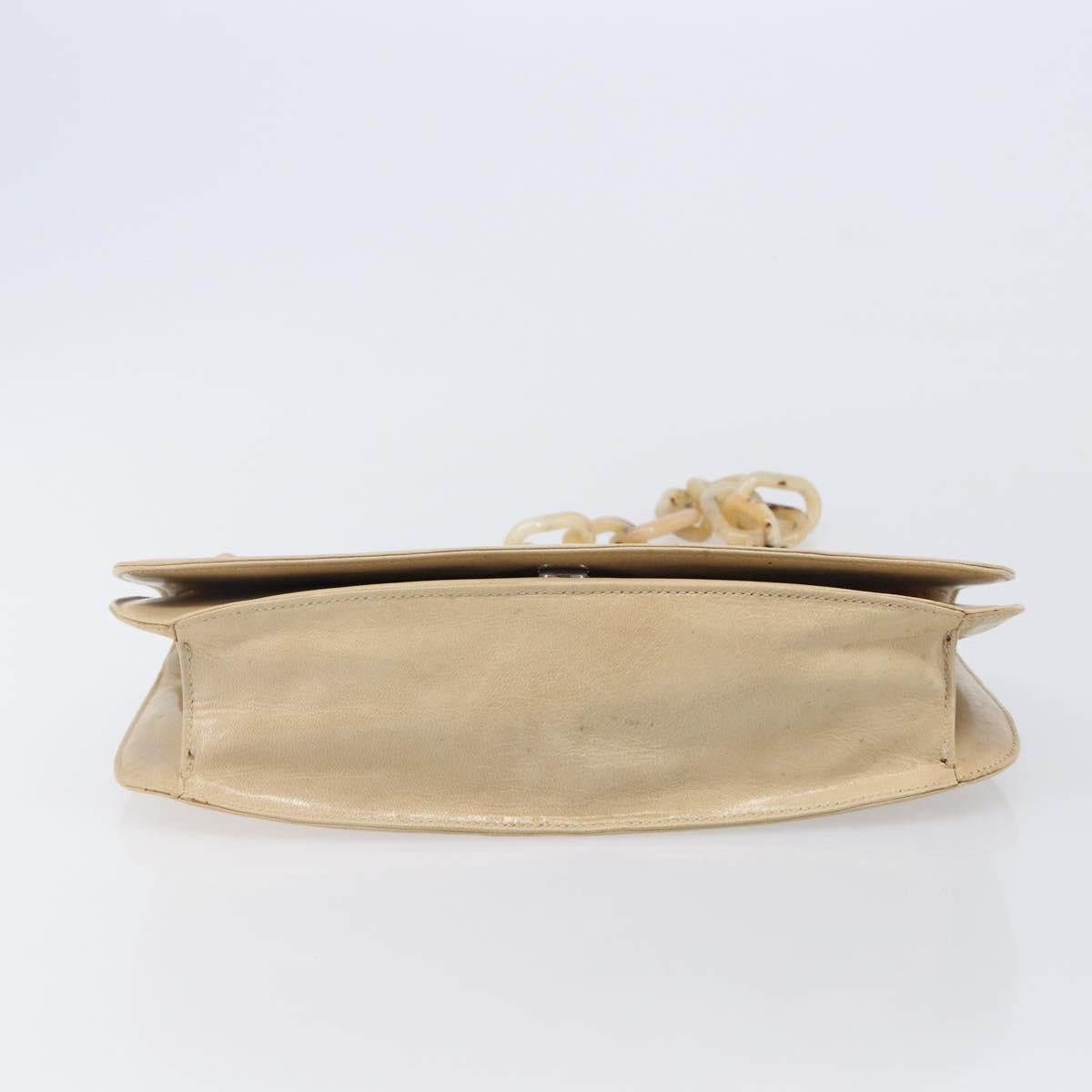 PRADA Chain Shoulder Bag Leather Beige Auth bs37117