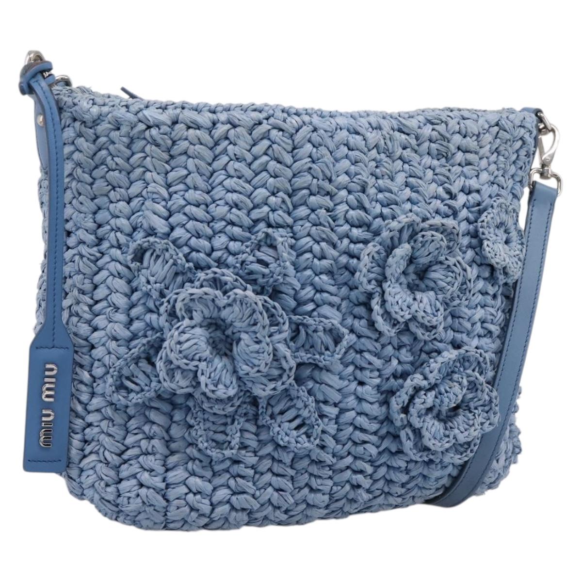 Miu Miu Shoulder Bag Raffia Blue Silver Auth bs37118A