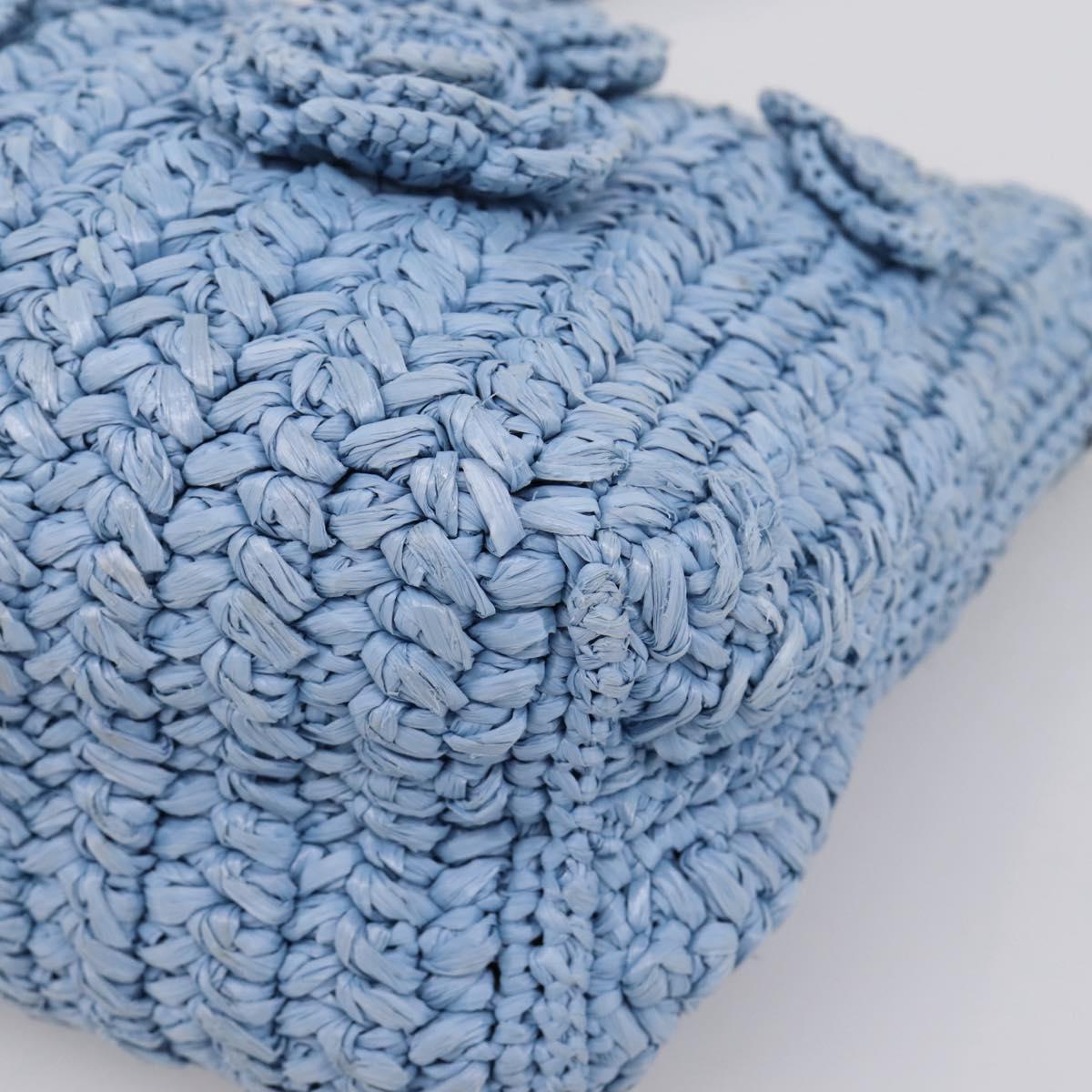 Miu Miu Shoulder Bag Raffia Blue Silver Auth bs37118A