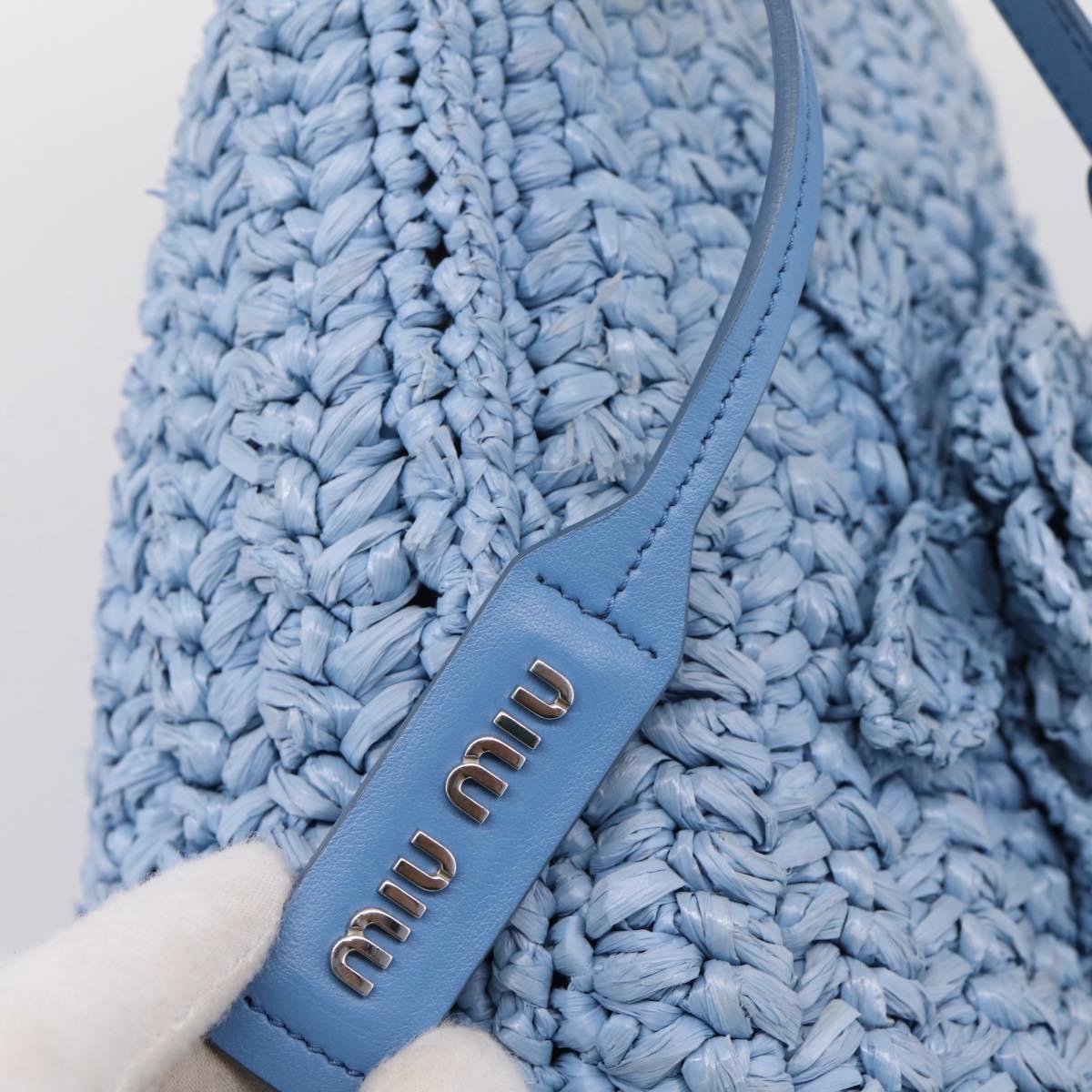 Miu Miu Shoulder Bag Raffia Blue Silver Auth bs37118A