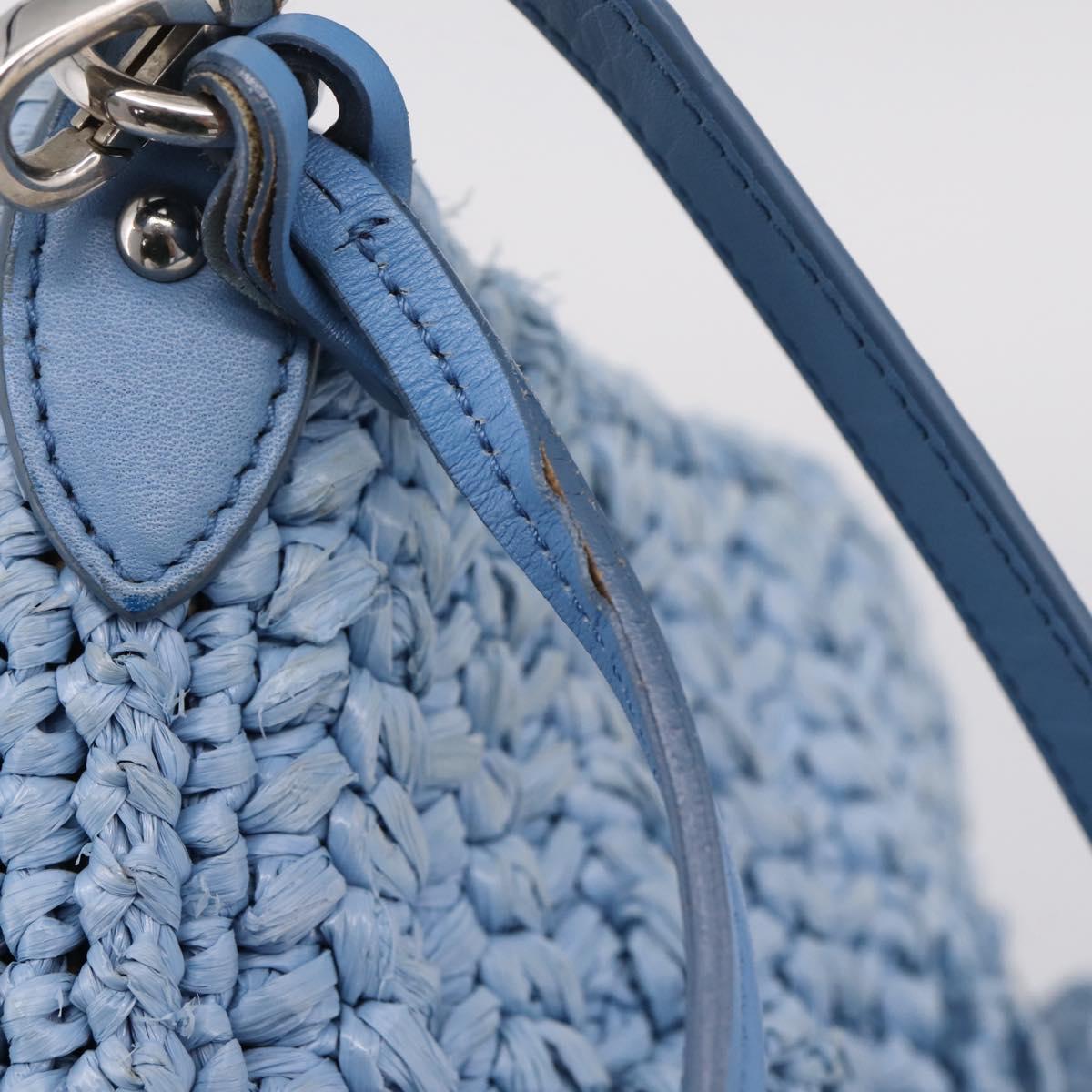 Miu Miu Shoulder Bag Raffia Blue Silver Auth bs37118A