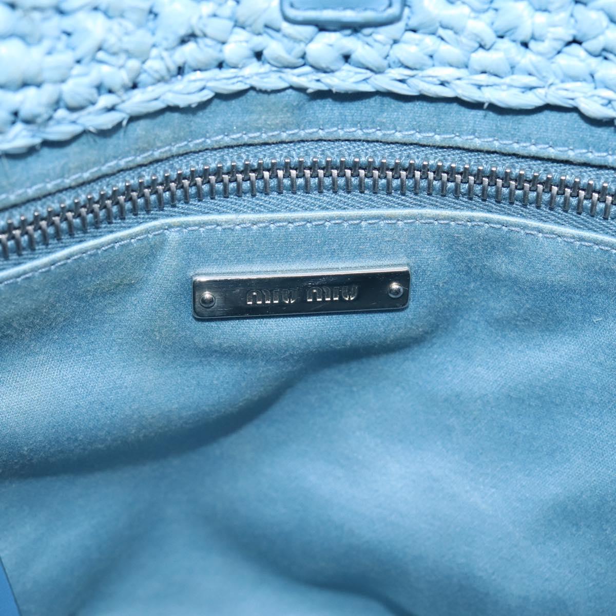 Miu Miu Shoulder Bag Raffia Blue Silver Auth bs37118A