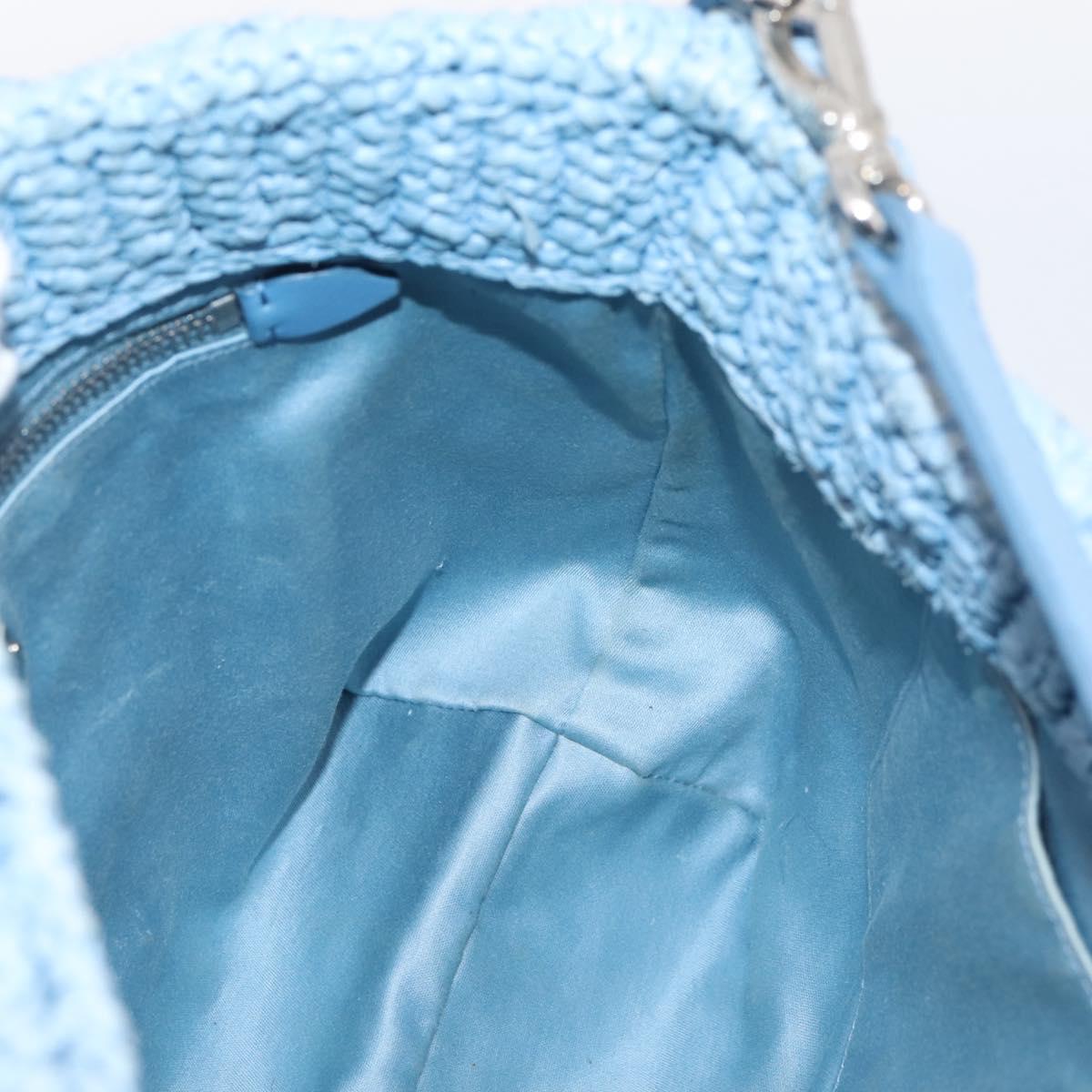 Miu Miu Shoulder Bag Raffia Blue Silver Auth bs37118A