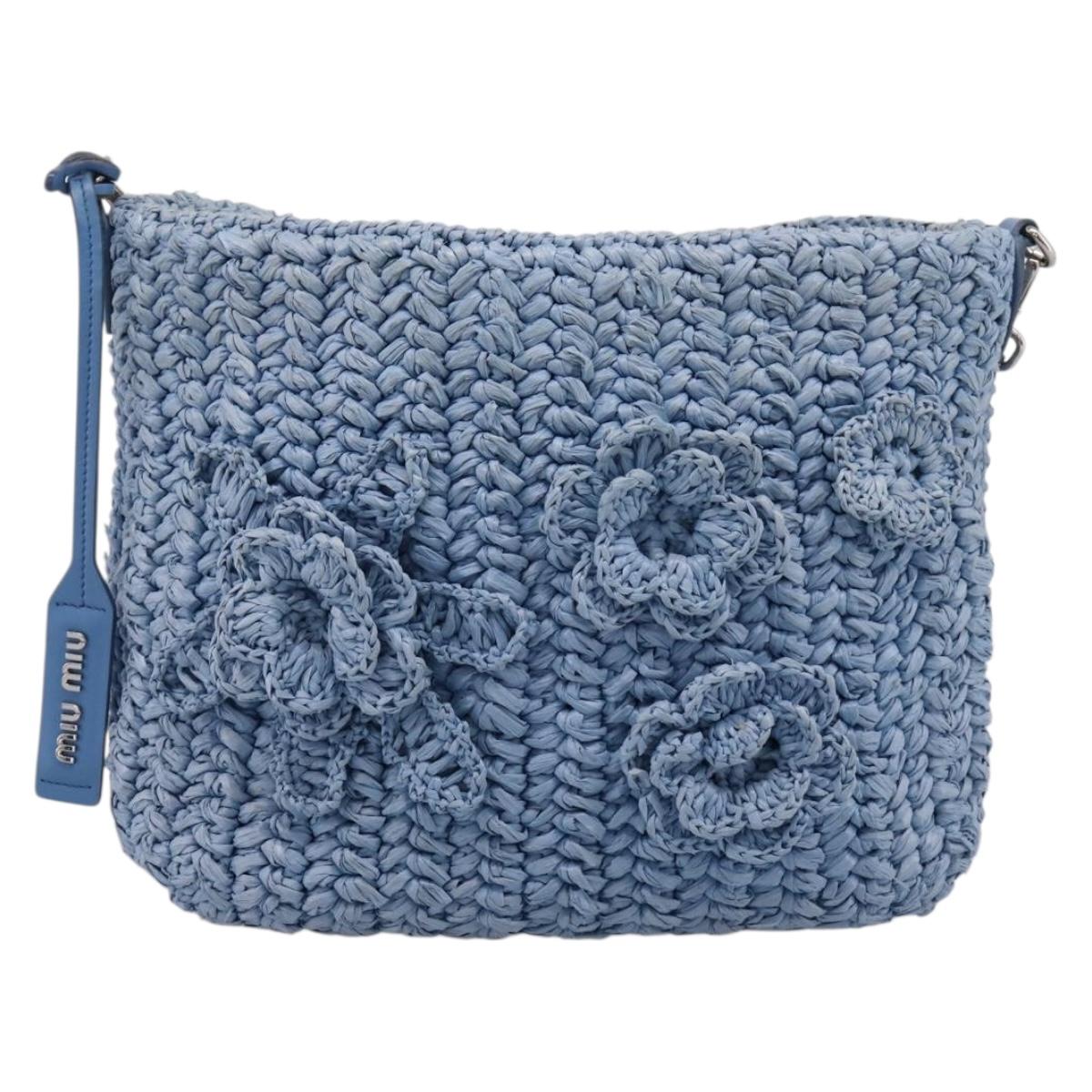 Miu Miu Shoulder Bag Raffia Blue Silver Auth bs37118A