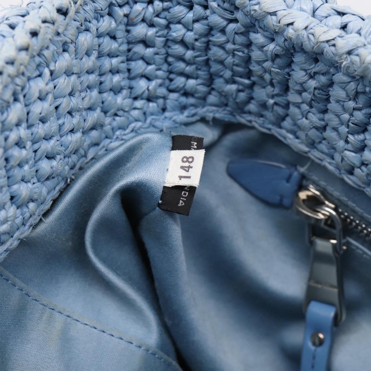 Miu Miu Shoulder Bag Raffia Blue Silver Auth bs37118A