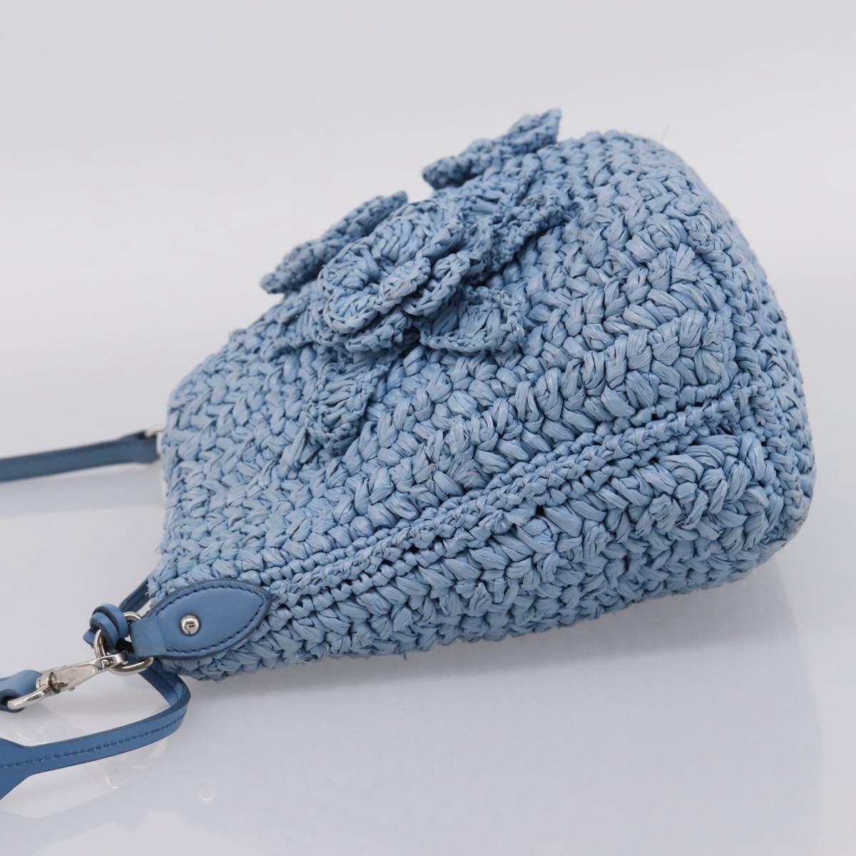 Miu Miu Shoulder Bag Raffia Blue Silver Auth bs37118A