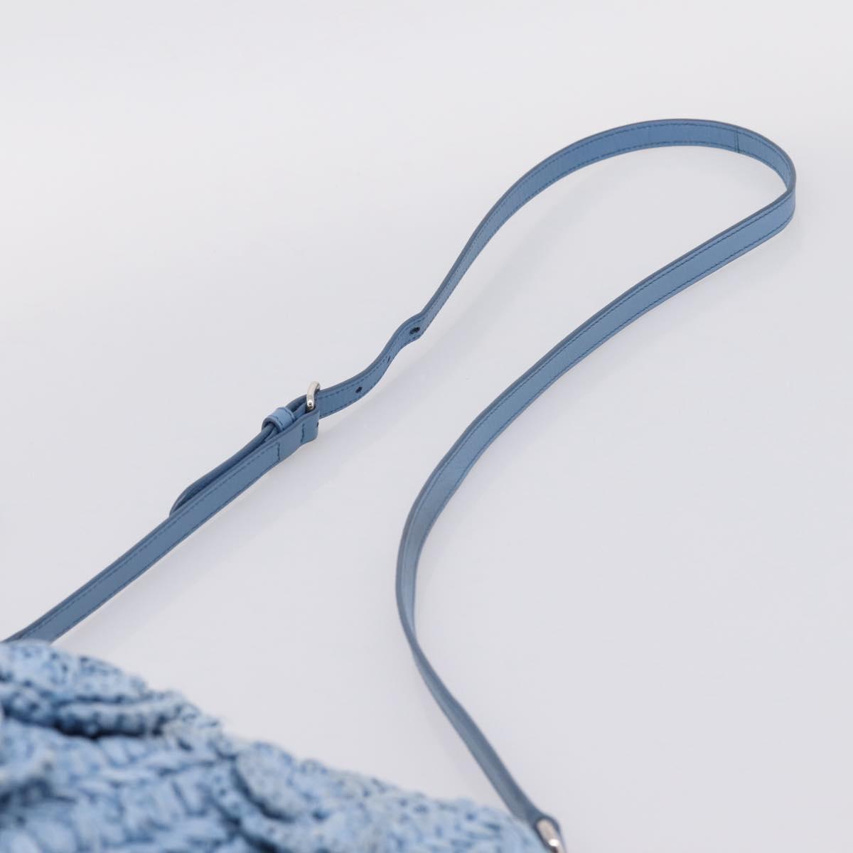 Miu Miu Shoulder Bag Raffia Blue Silver Auth bs37118A