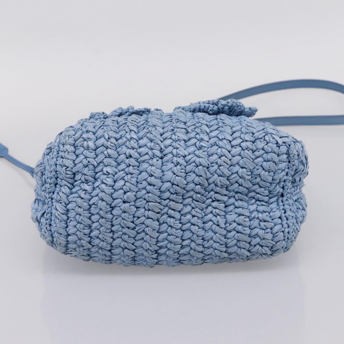 Miu Miu Shoulder Bag Raffia Blue Silver Auth bs37118A