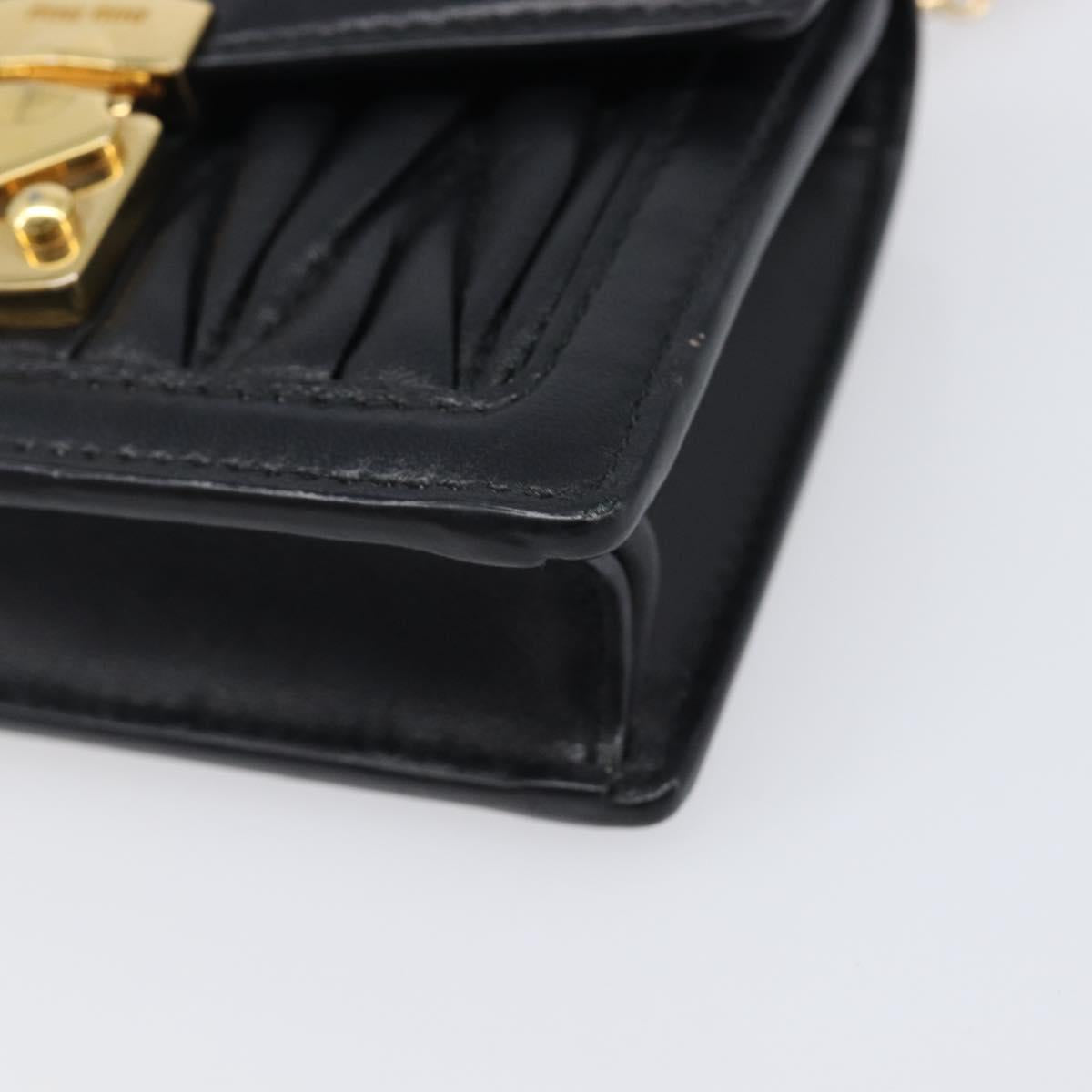 Miu Miu Matelasse Chain Shoulder Pouch Leather Black Gold Tone Auth bs37119V