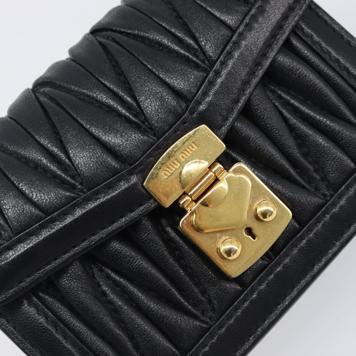 Miu Miu Matelasse Chain Shoulder Pouch Leather Black Gold Tone Auth bs37119V
