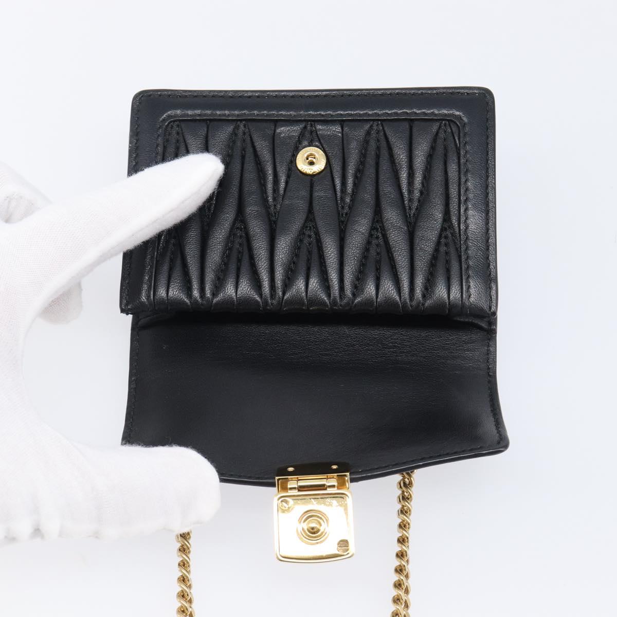 Miu Miu Matelasse Chain Shoulder Pouch Leather Black Gold Tone Auth bs37119V